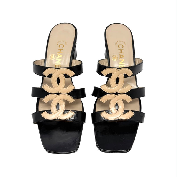 Chanel Black Double Logo Heels
