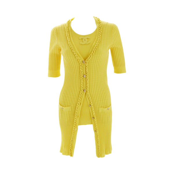 Chanel Yellow Long Cardigan Knit Logo Set