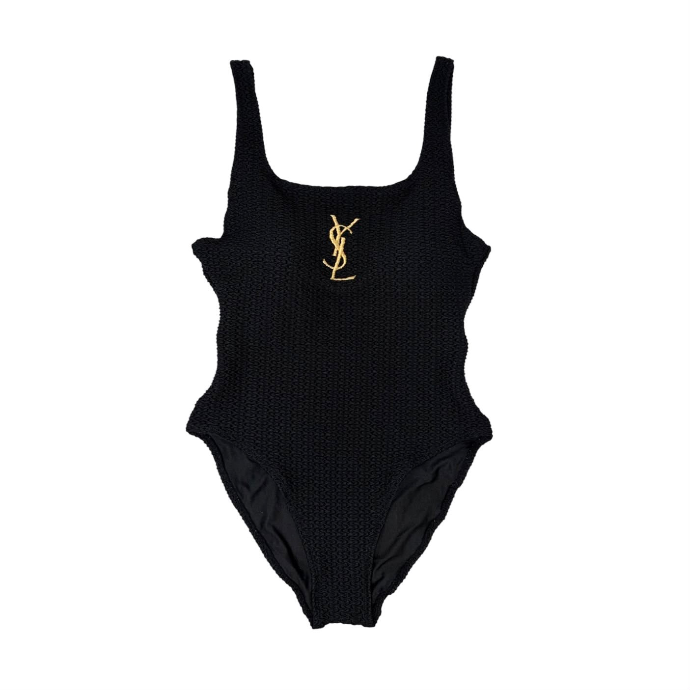 YSL Black Textured Logo One Piece