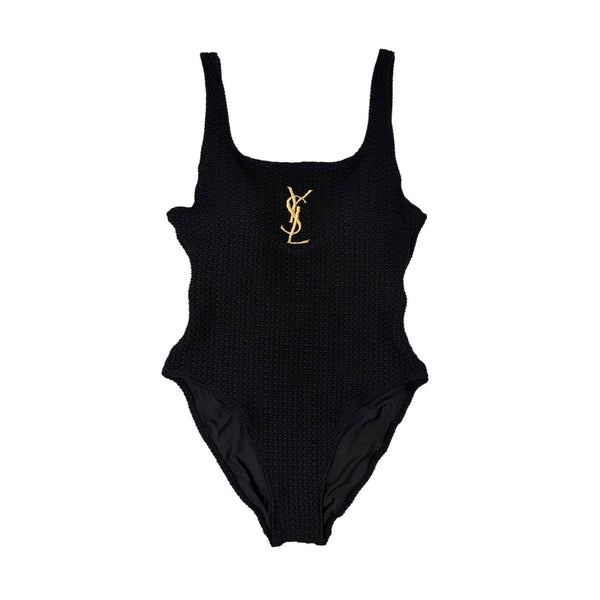 YSL Black Textured Logo One Piece