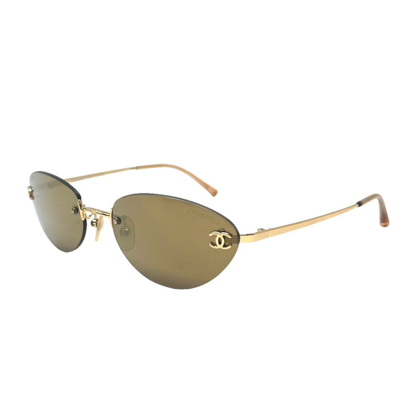 Chanel Mini Amber + Gold Logo Sunglasses