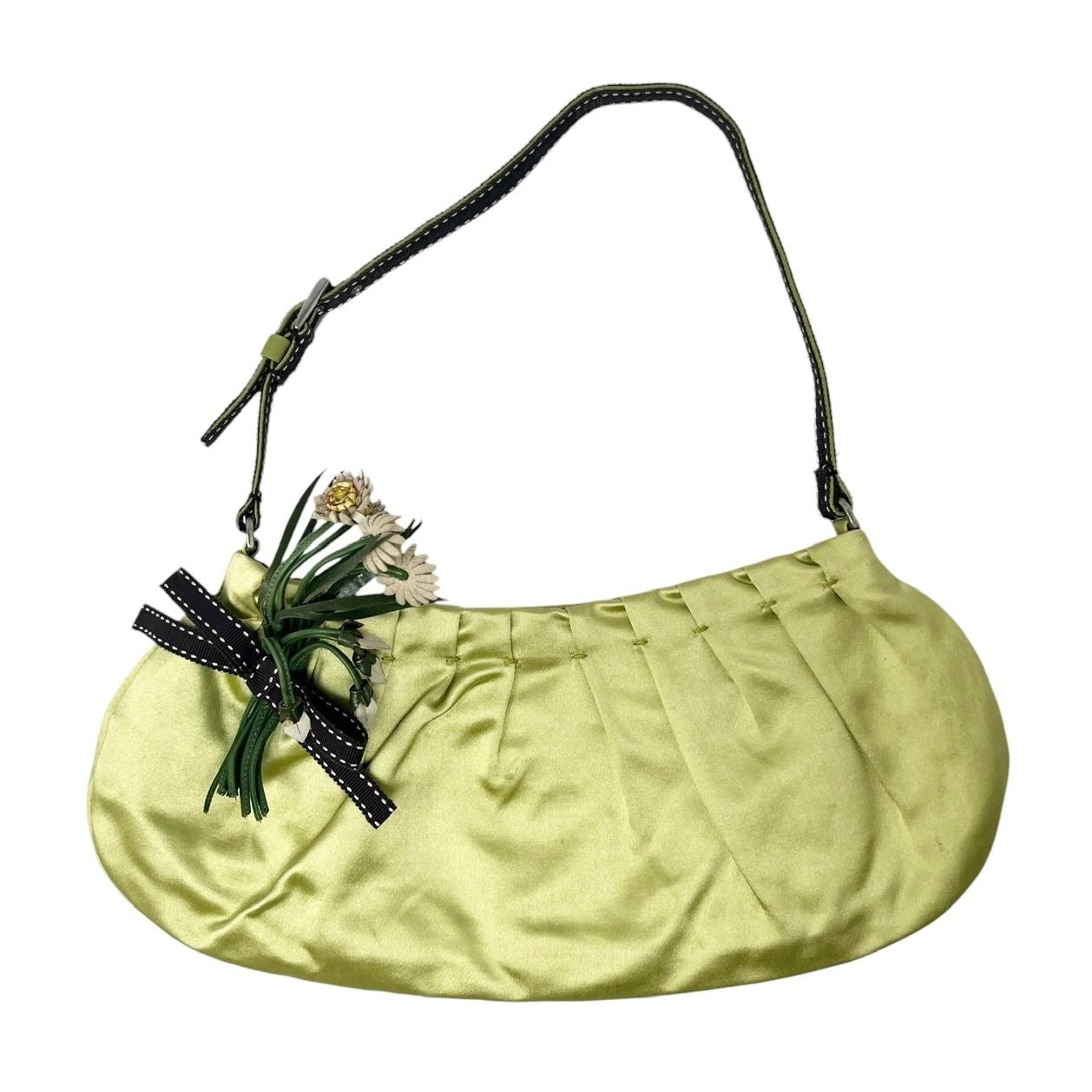 Prada Lime Green Satin Floral Shoulder Bag