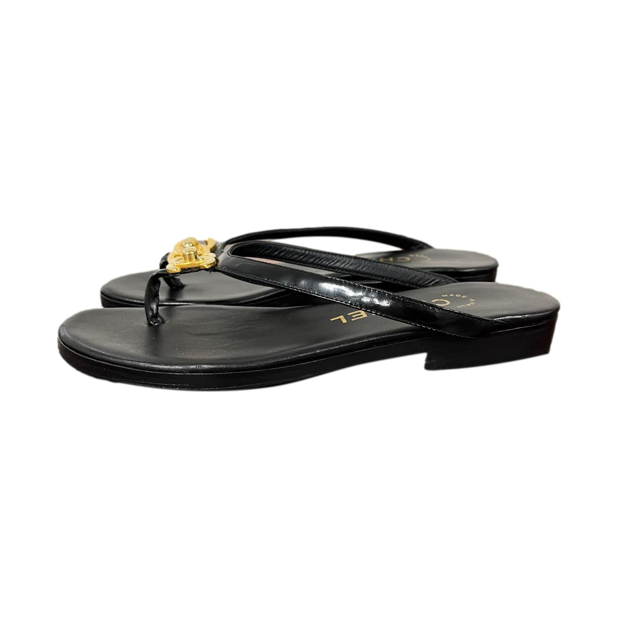 Chanel Black Logo Turnlock Sandals