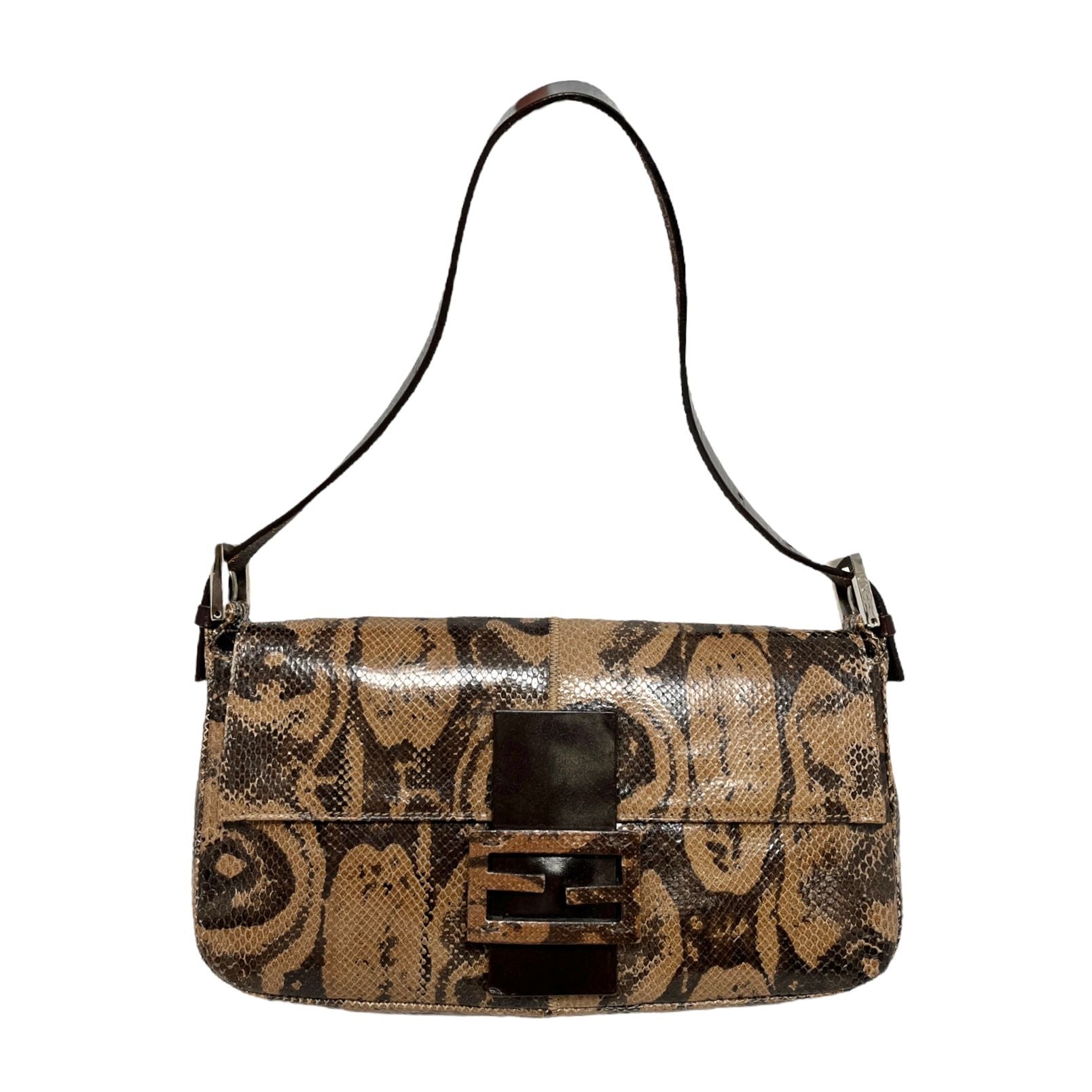 Fendi Brown Snakeskin Print Baguette