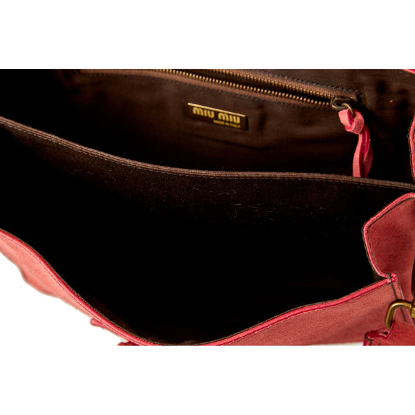 Miu Miu Pink Suede Buckle Shoulder Bag