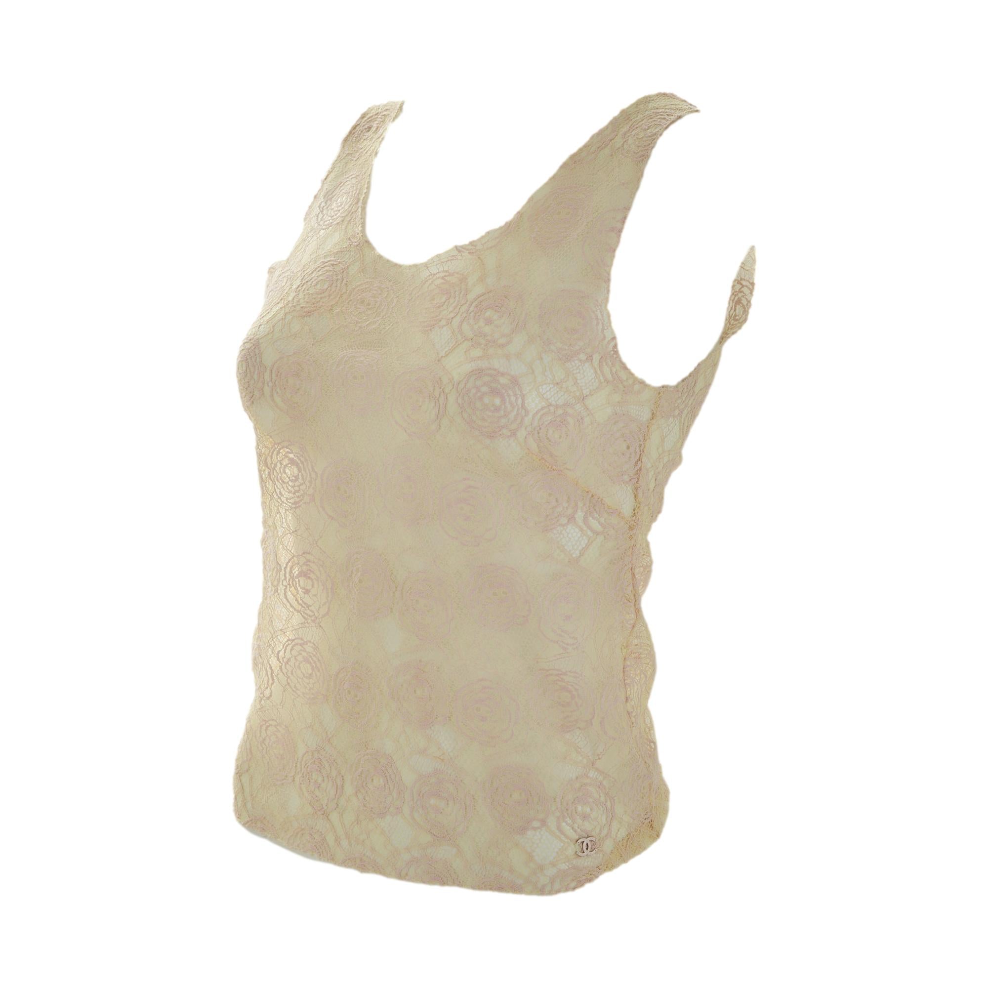 Chanel Lace Cameilia Sheer Tank