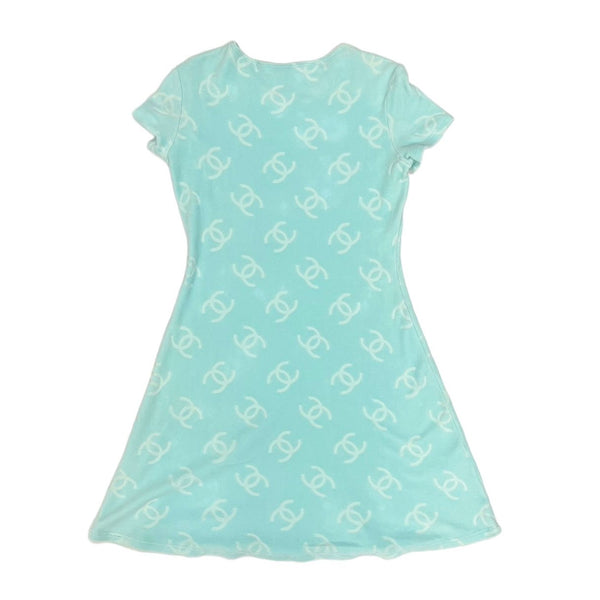 Chanel Baby Blue Velour Logo Dress