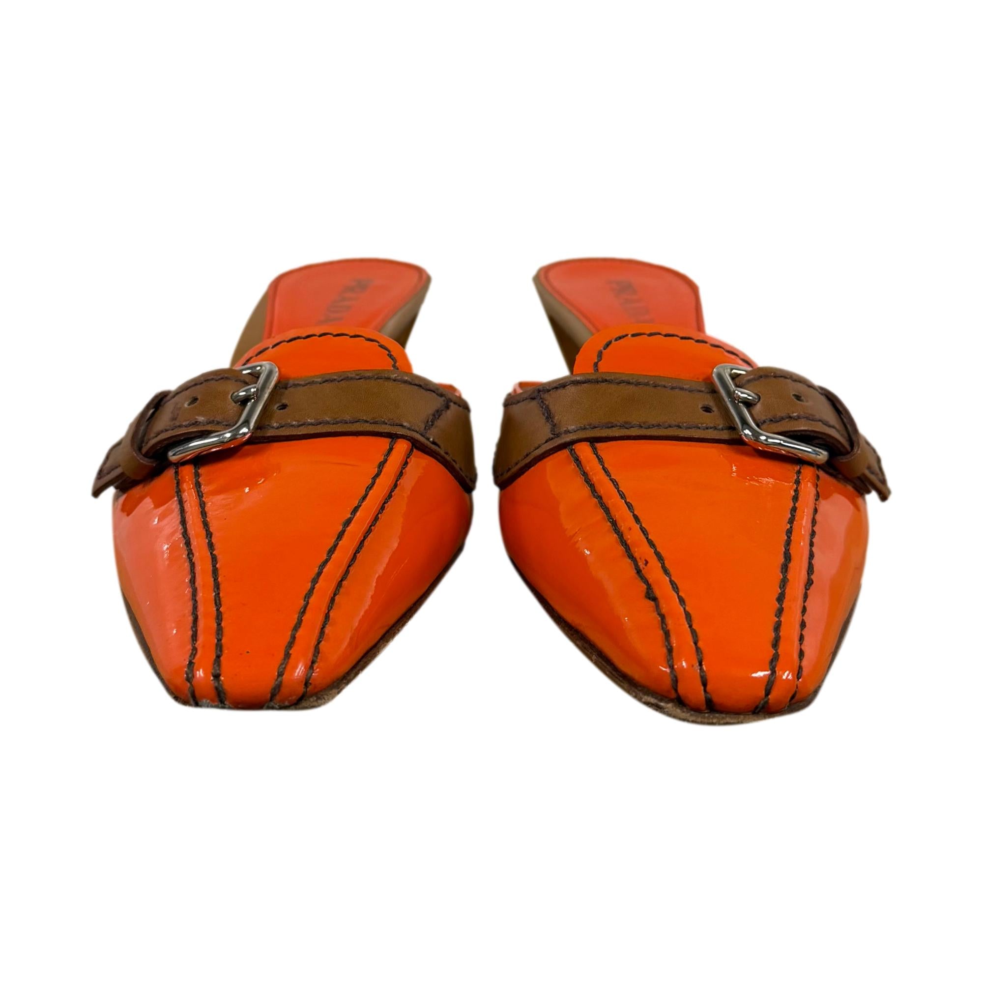 Prada Orange Patent Kitten Heels