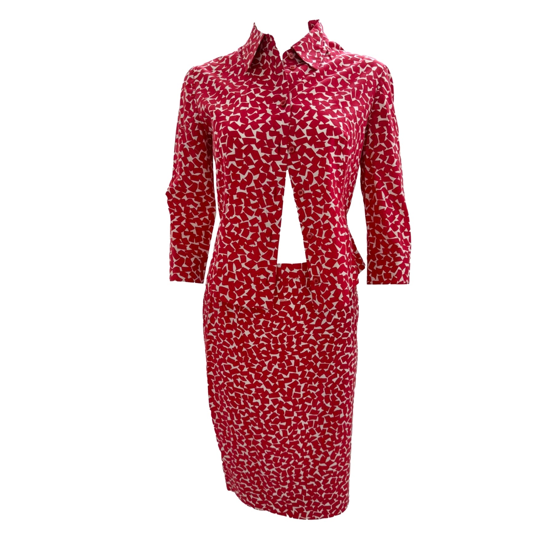 Prada Red Logo Print Cotton Skirt Set