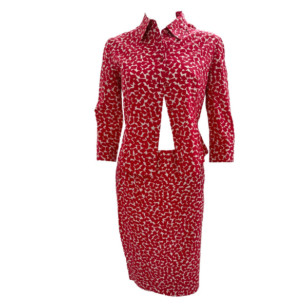 Prada Red Logo Print Cotton Skirt Set