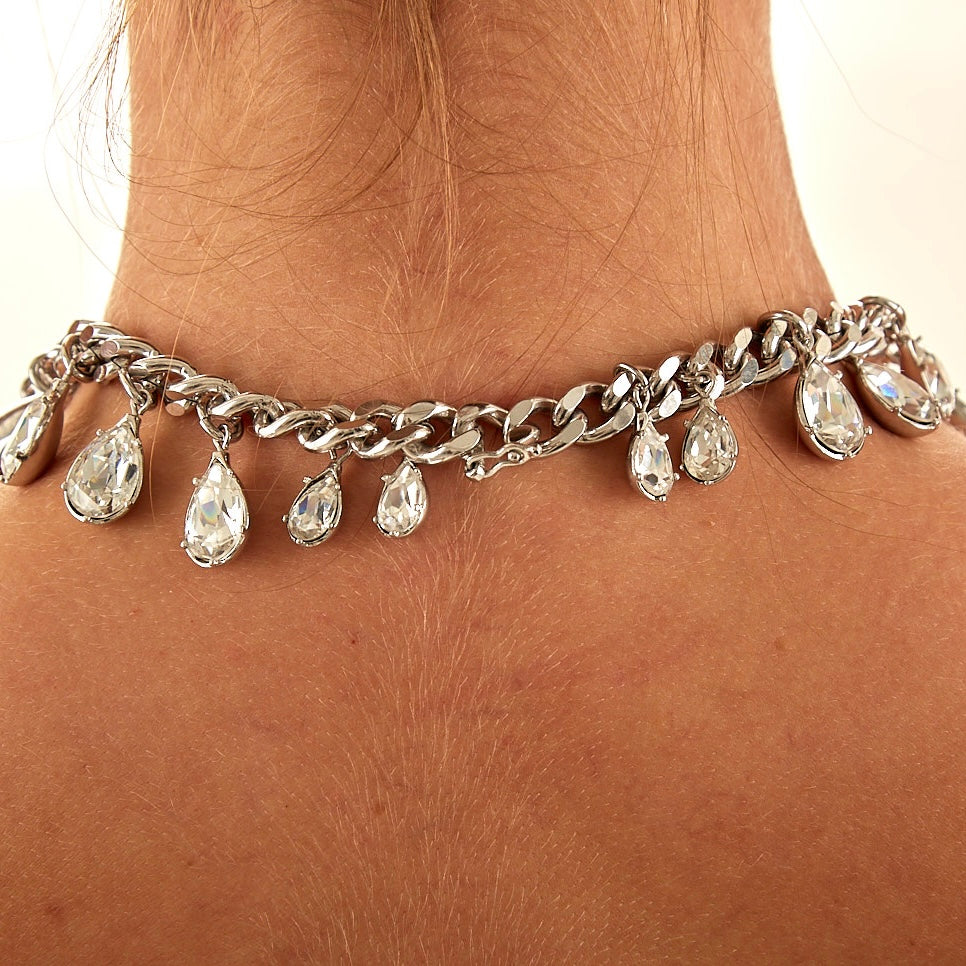 Dior Silver Rhinestone Logo Choker