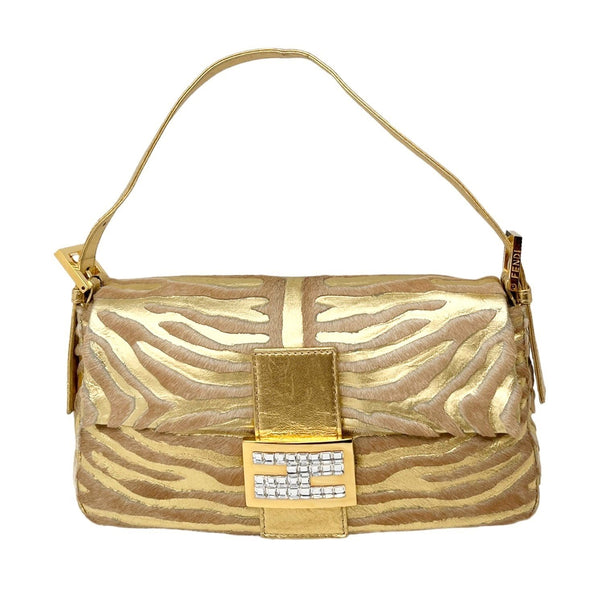 Fendi Gold Metallic Zebra Baguette Bag