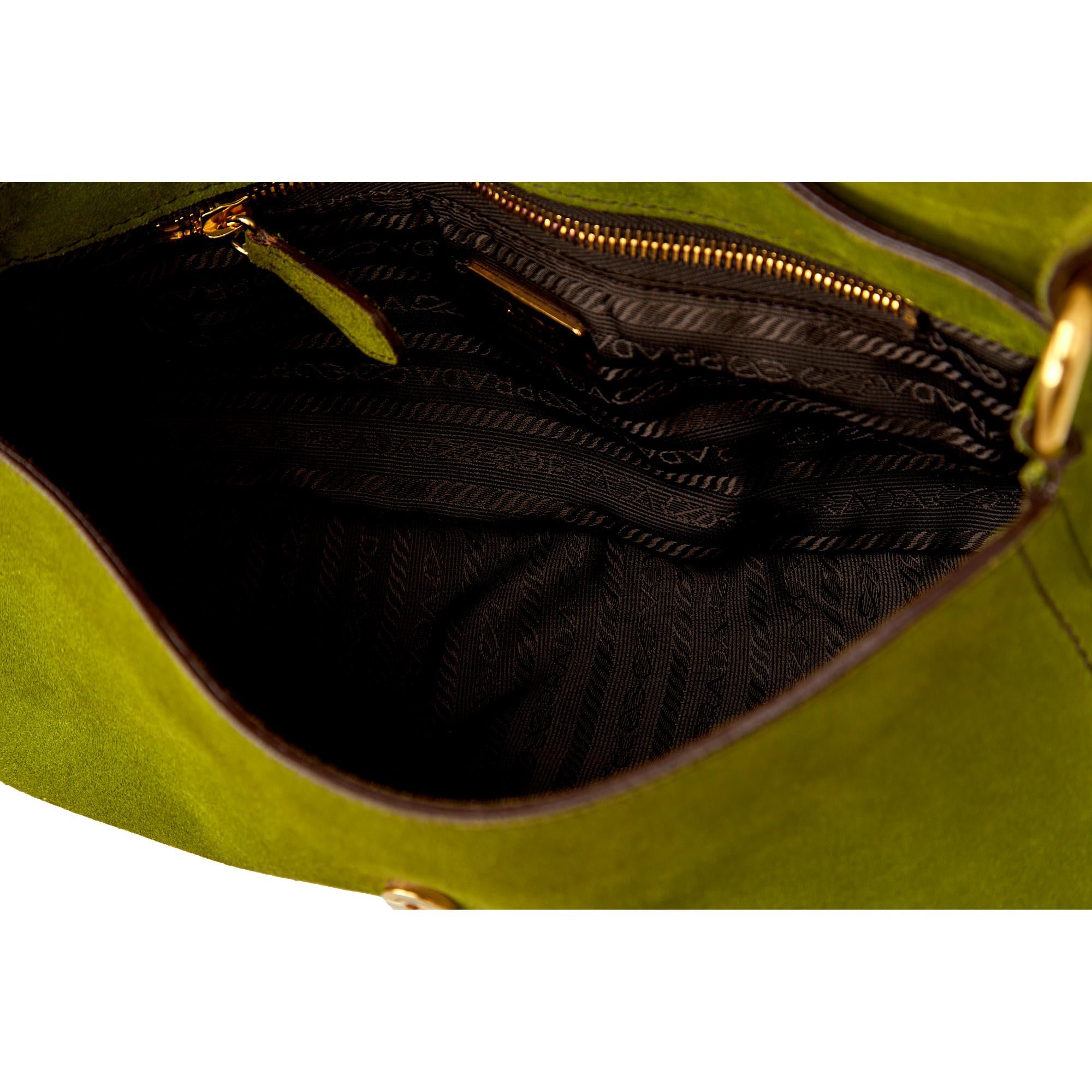 Prada Green Suede Logo Shoulder Bag – Treasures of NYC
