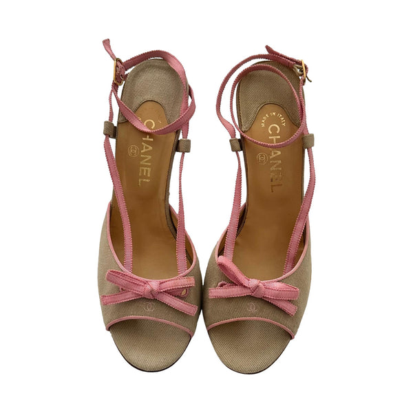 Chanel Tan Ankle Strap Bow Heels