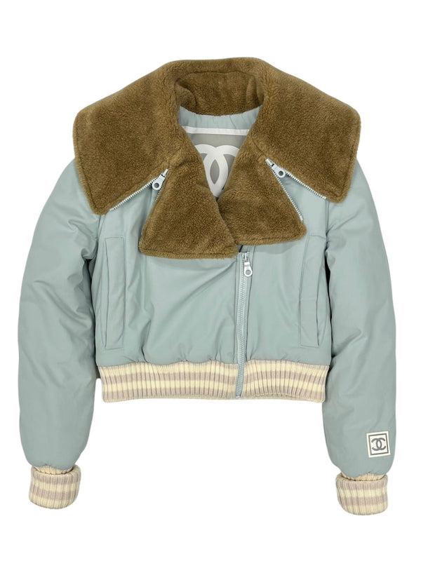 Chanel Baby Blue Cropped Winter Jacket