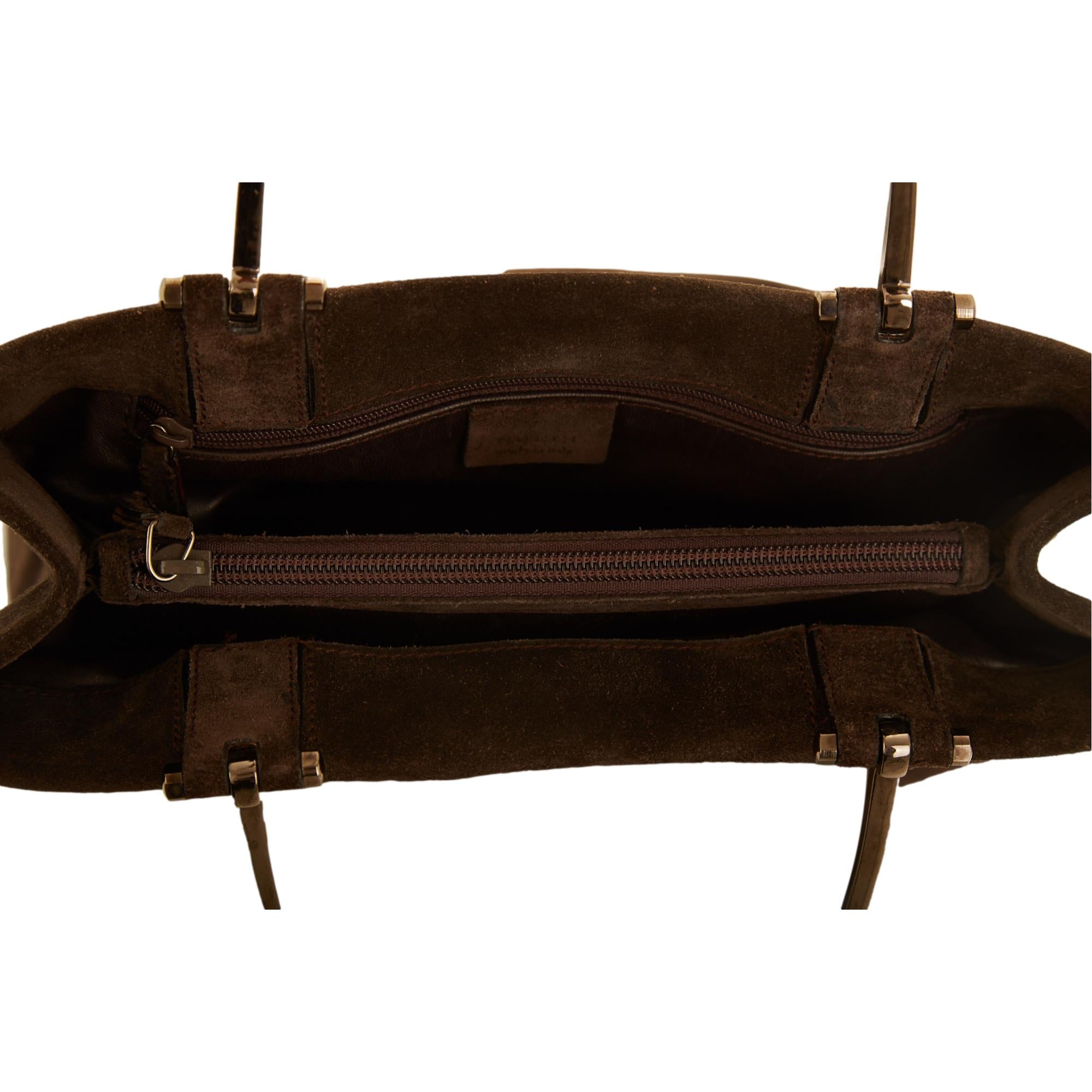 Gucci Brown Suede Metal Handle Tote