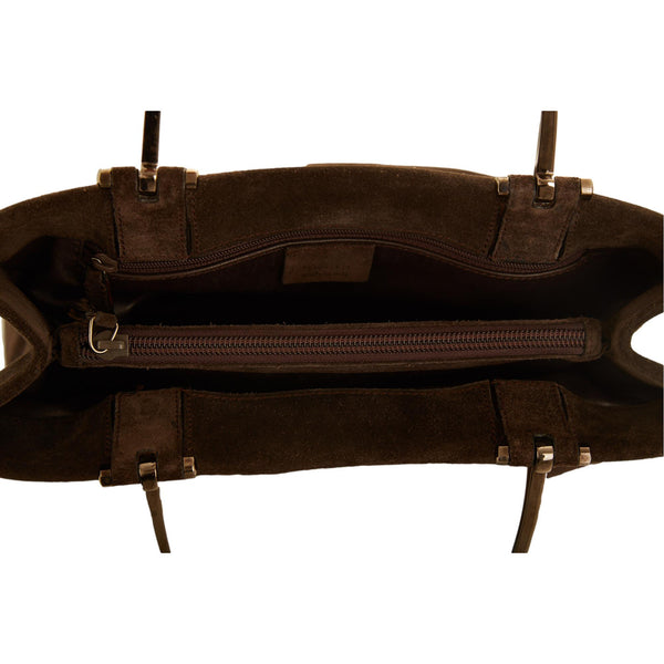 Gucci Brown Suede Metal Handle Tote