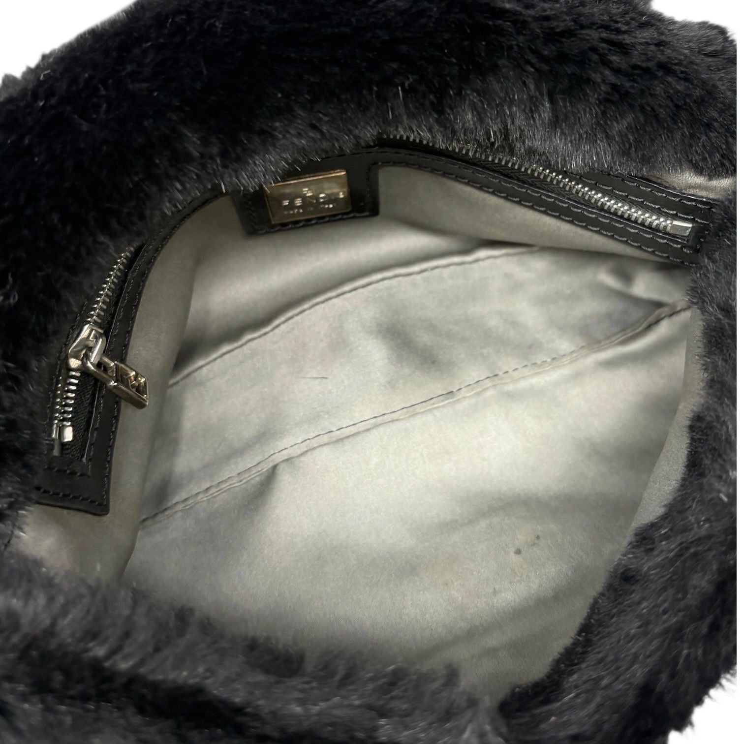 Fendi Black Fur Baguette Bag