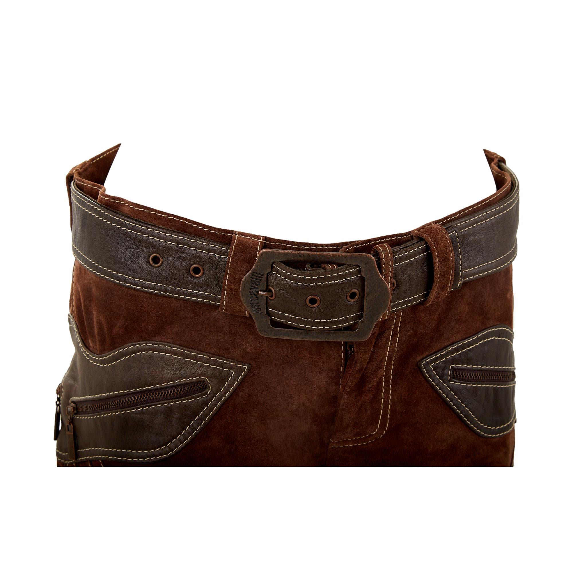 Just Cavalli Brown Suede Belted Pants