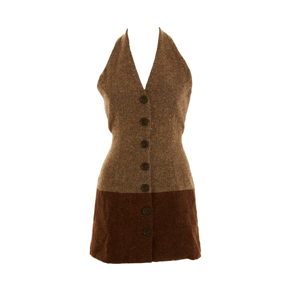 Dolce & Gabbana Brown Tweed Halter Dress