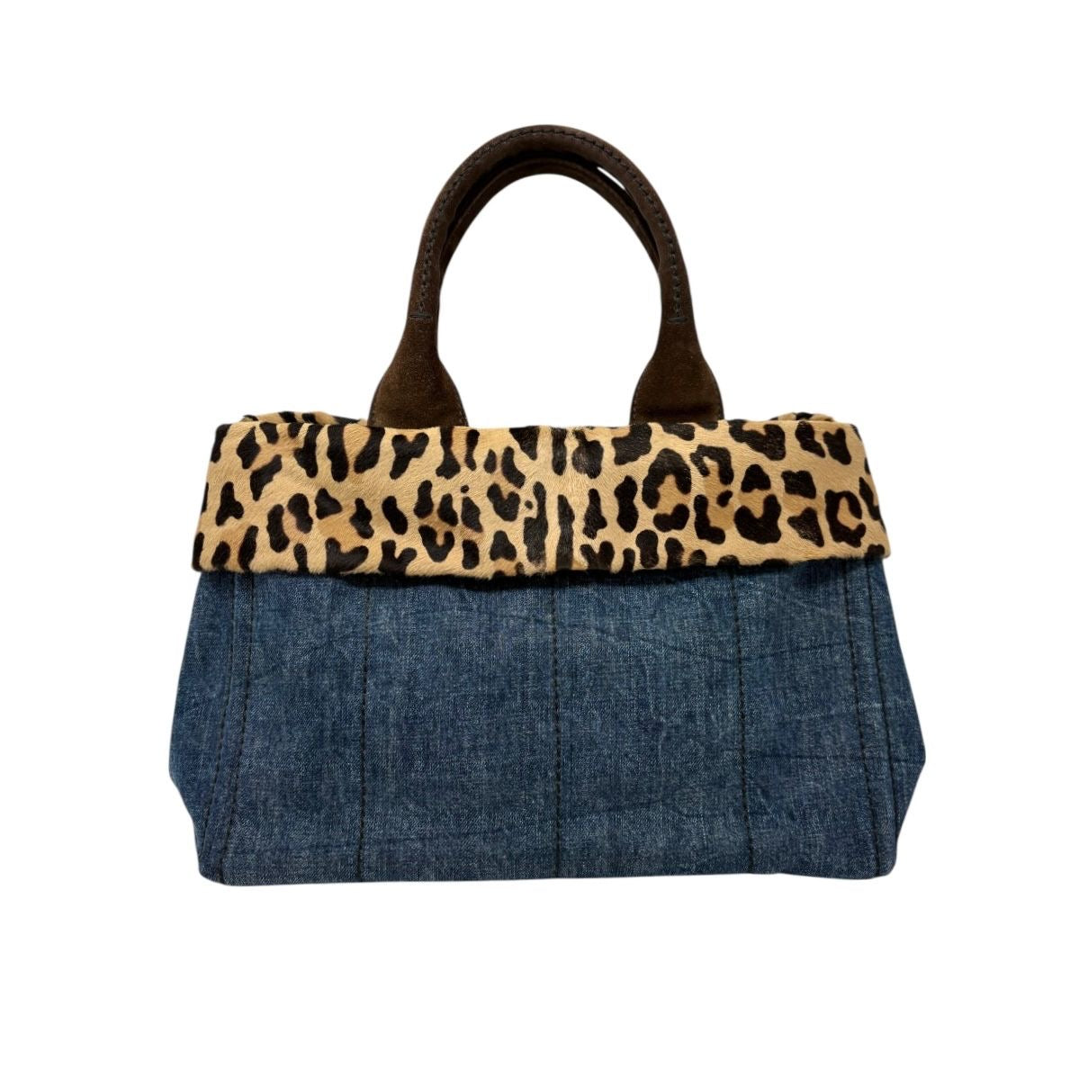 Prada Cheetah Print Denim Top Handle Bag