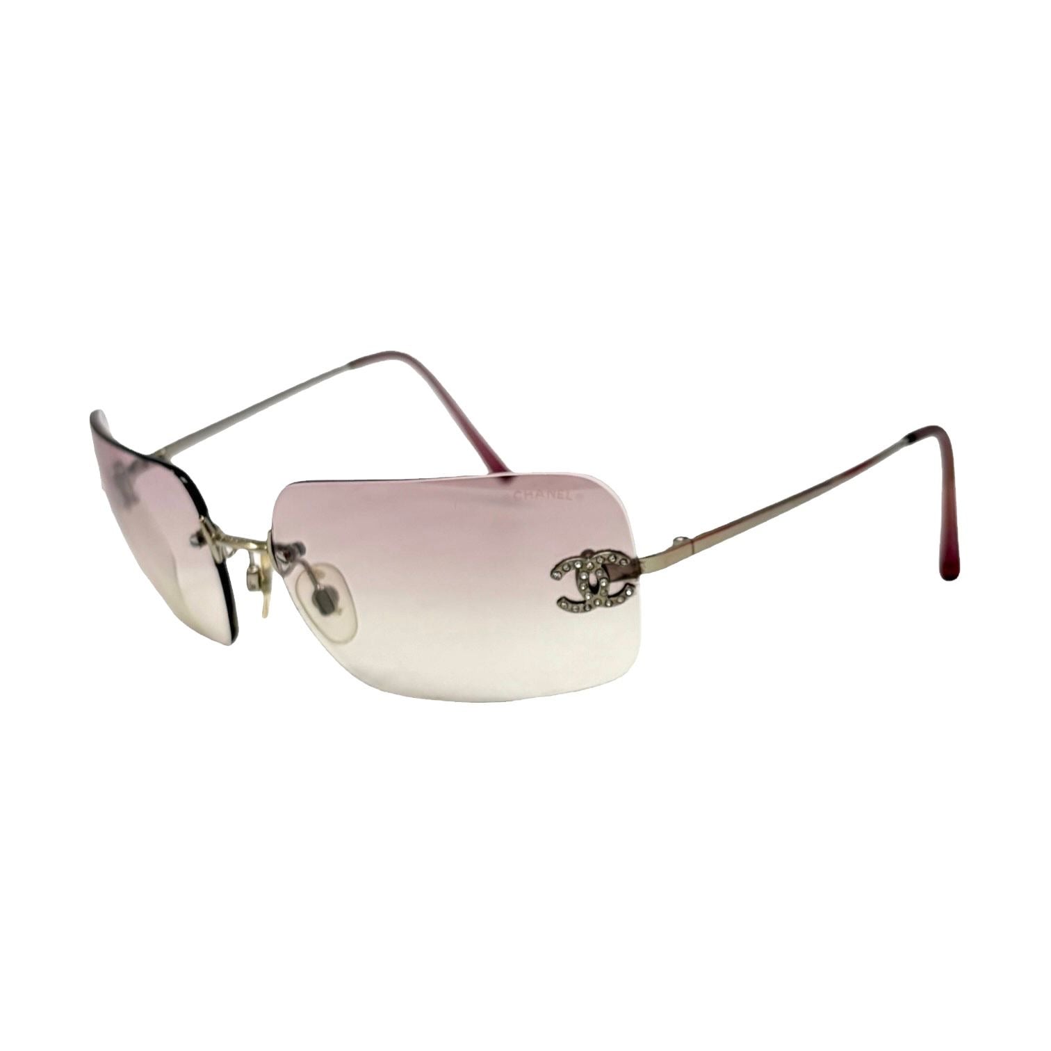 Chanel Pink Rhinestone Rimless Sunglasses