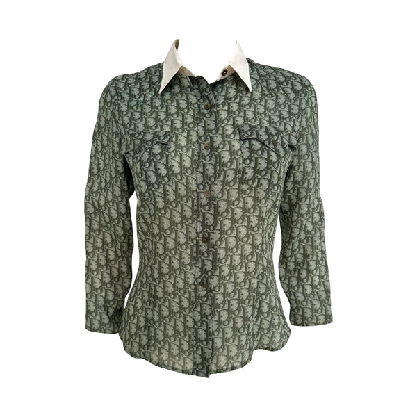 Dior Green Logo Button Down Top