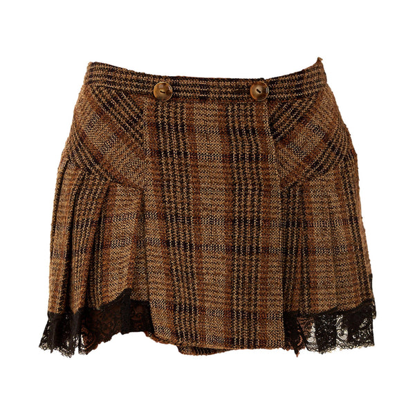 Dolce & Gabbana Brown Tweed Lace Mini Skirt