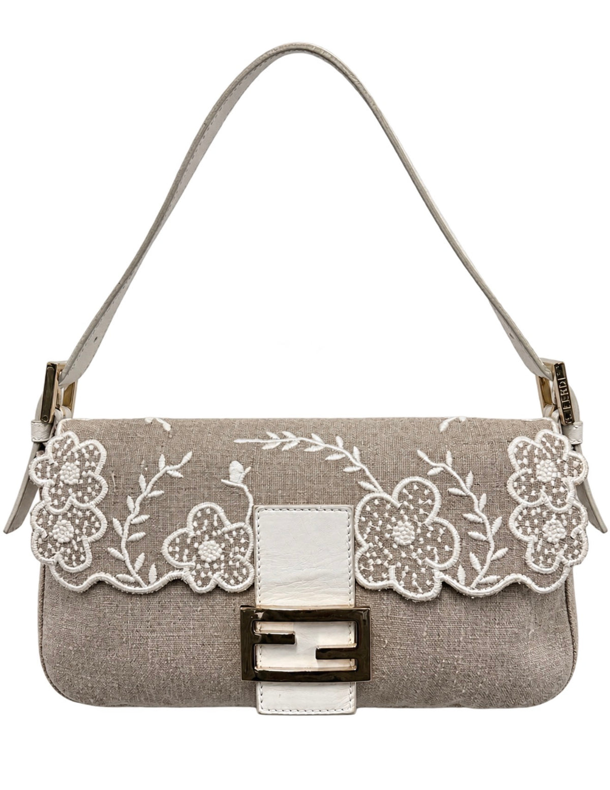 Fendi Tan Floral Baguette