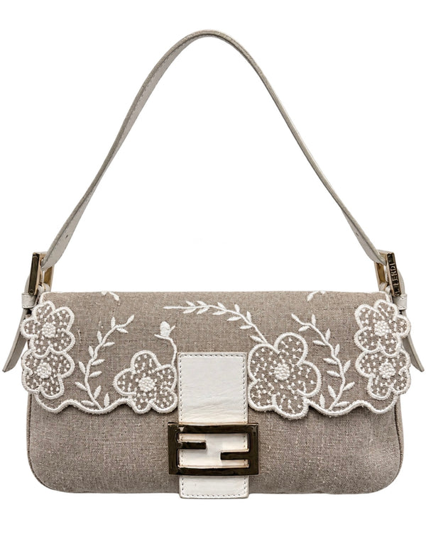 Fendi Tan Floral Baguette