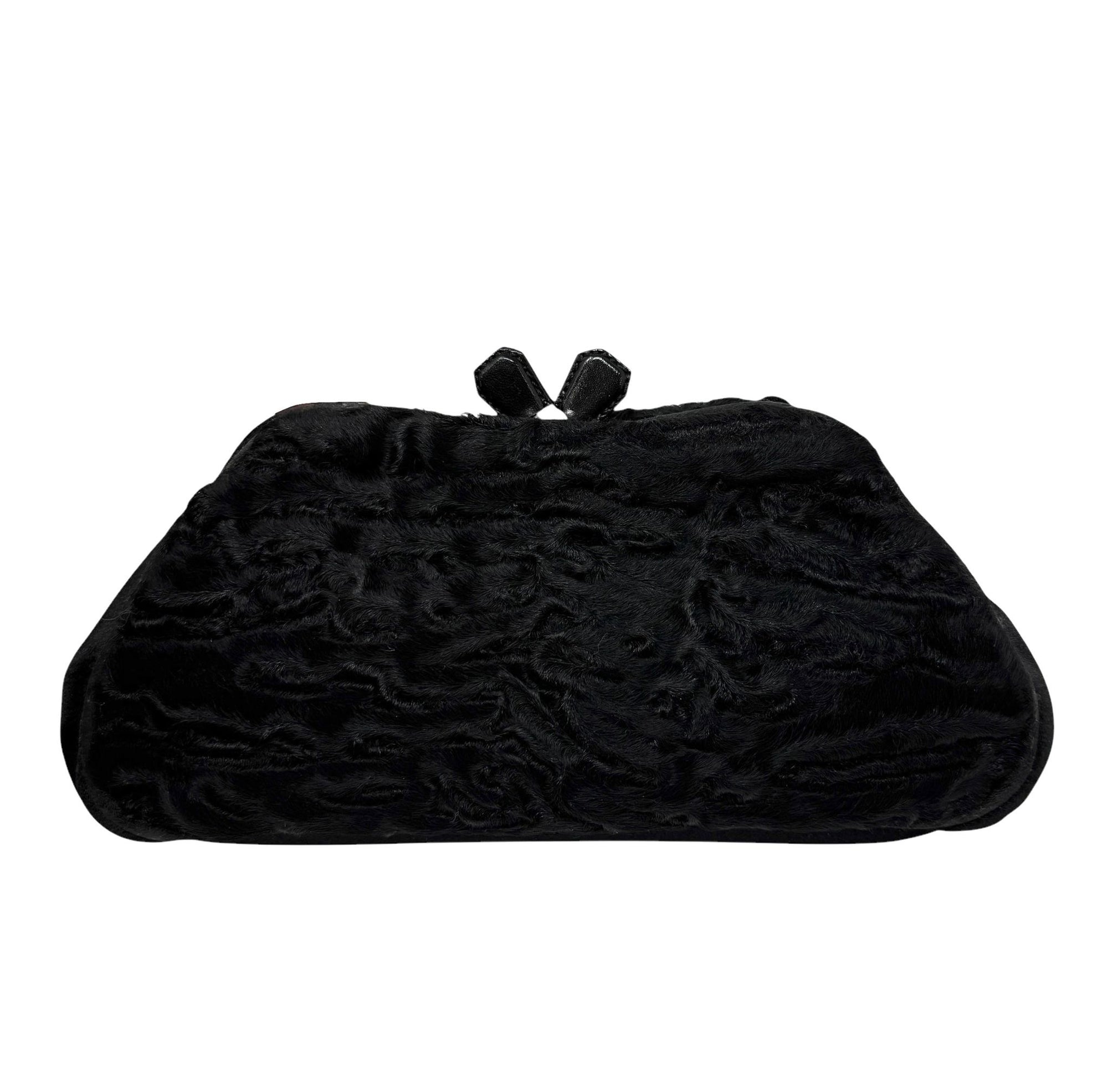 Prada Black Fur Mini Kisslock Chain Bag