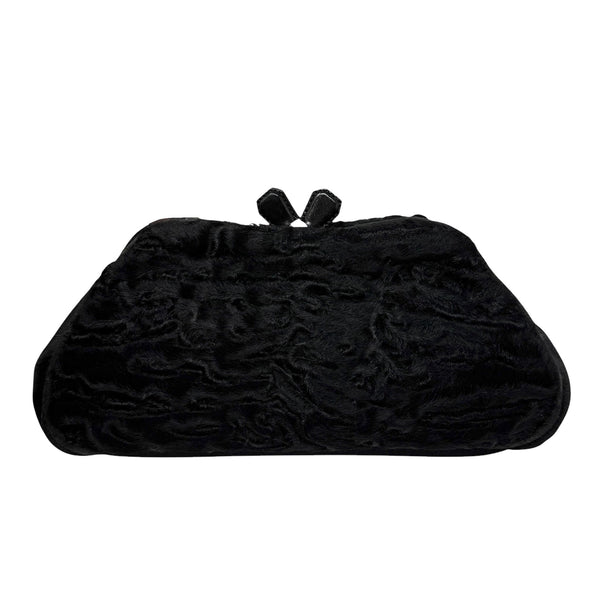 Prada Black Fur Mini Kisslock Chain Bag