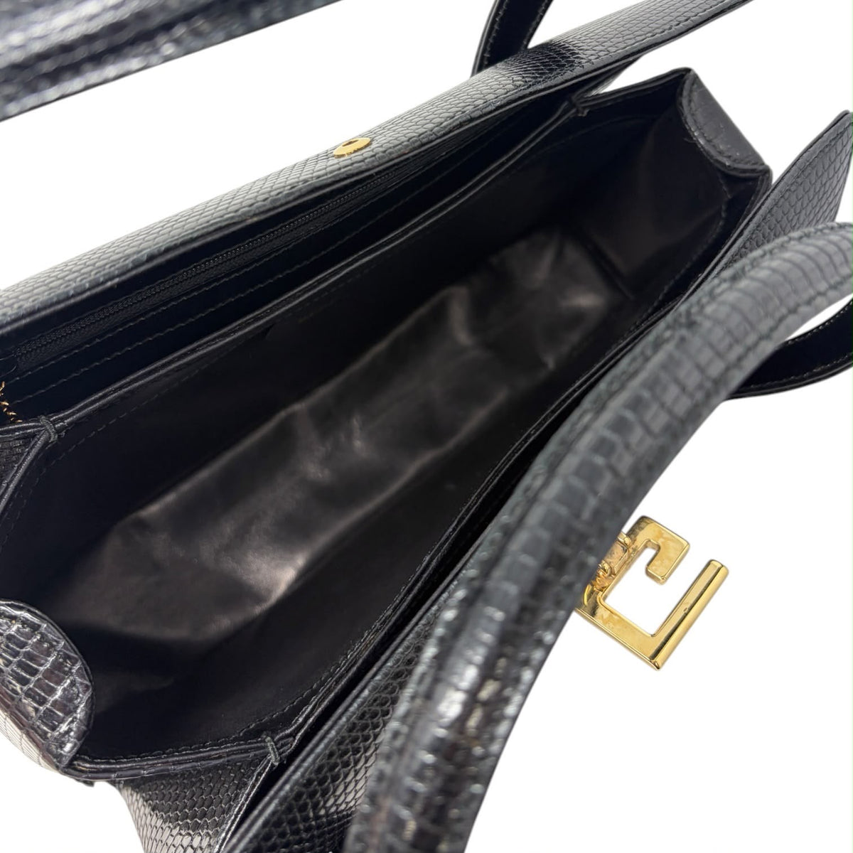 Gucci Black Snakeskin Top Handle Bag