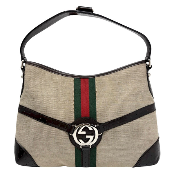 Gucci Logo Stripe Canvas Shoulder Bag