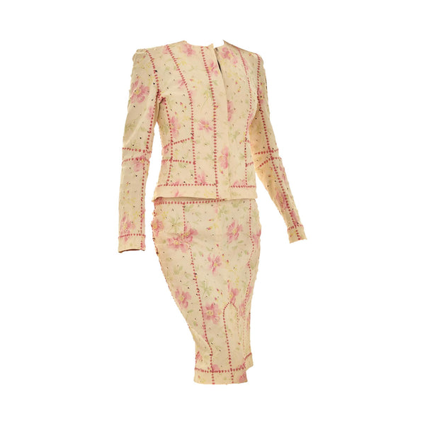 Dior Ivory + Pink Textured Floral Skirt Set