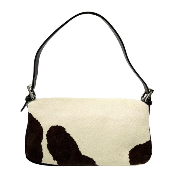 Fendi White Cow Print Baguette