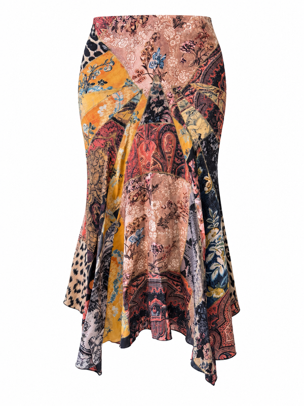 Roberto Cavalli Silk Patchwork Skirt