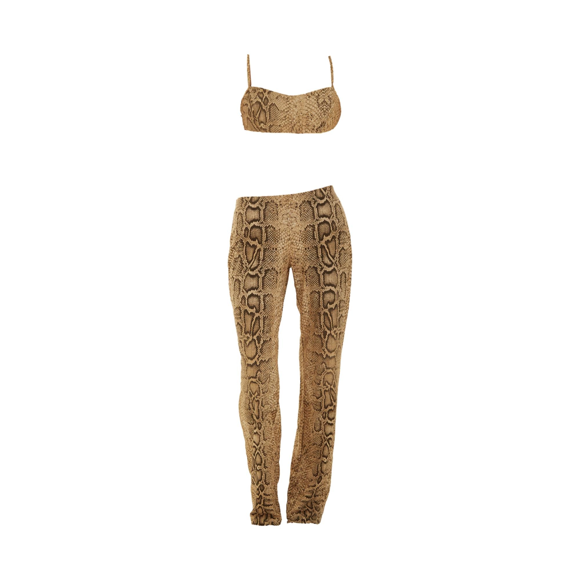 Roberto Cavalli Snakeskin Print Pant + Bralette Set