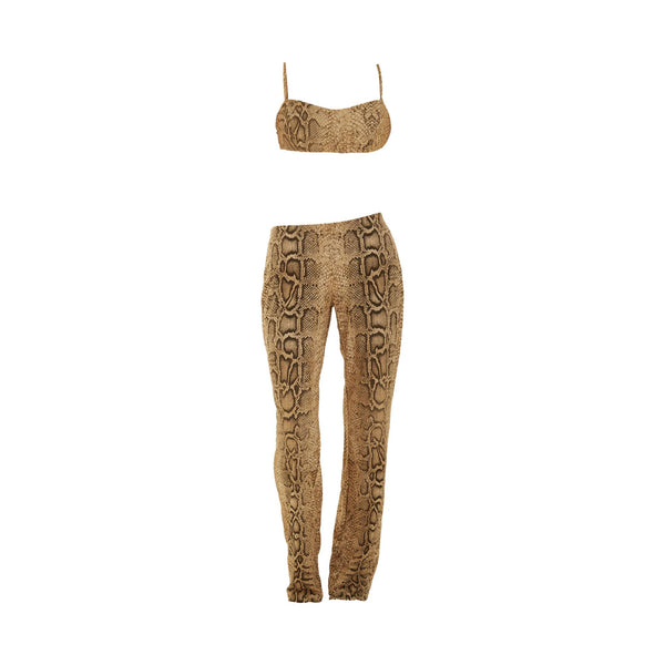 Roberto Cavalli Snakeskin Print Pant + Bralette Set