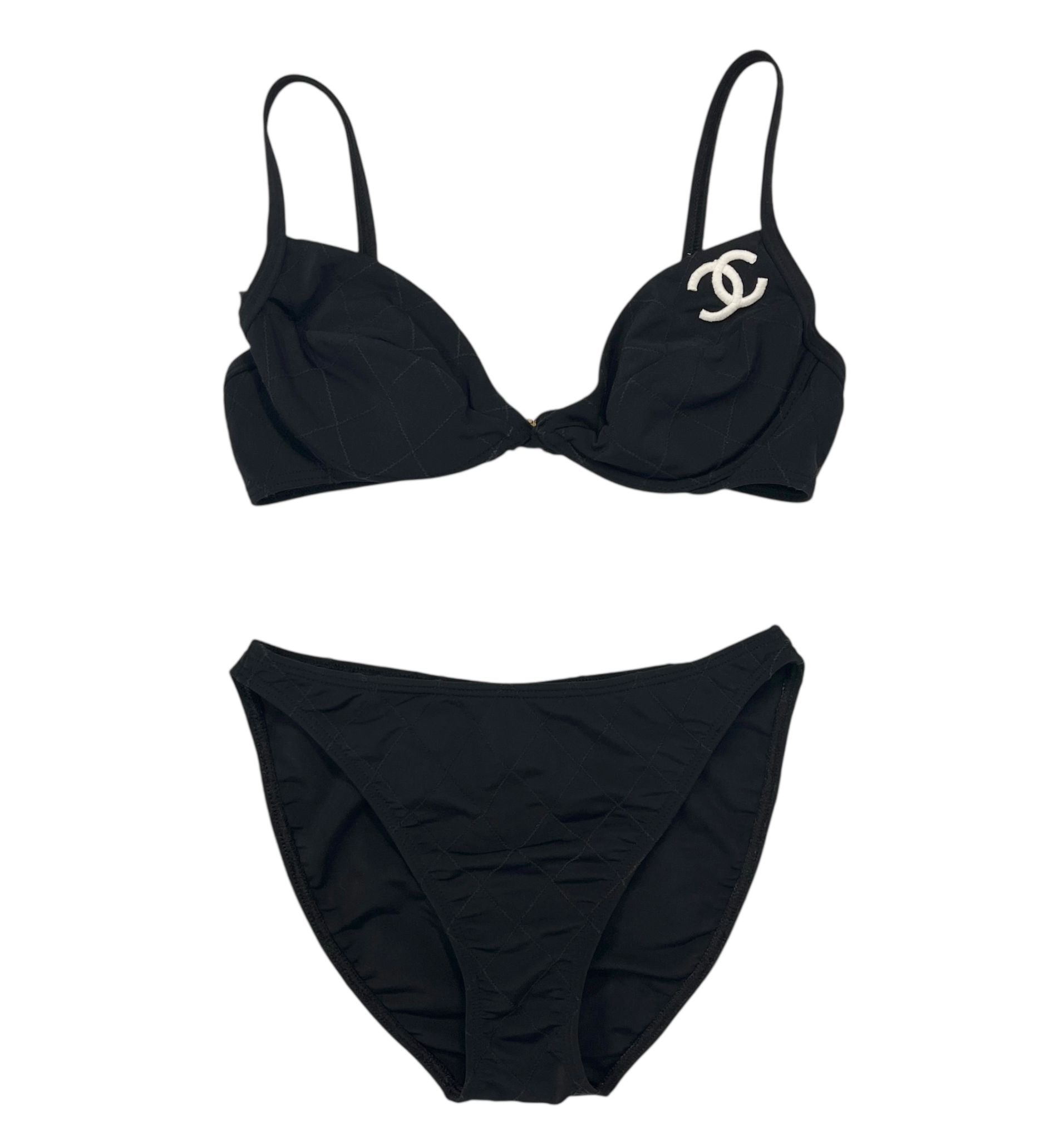 Chanel Black Quilted Logo Bikini