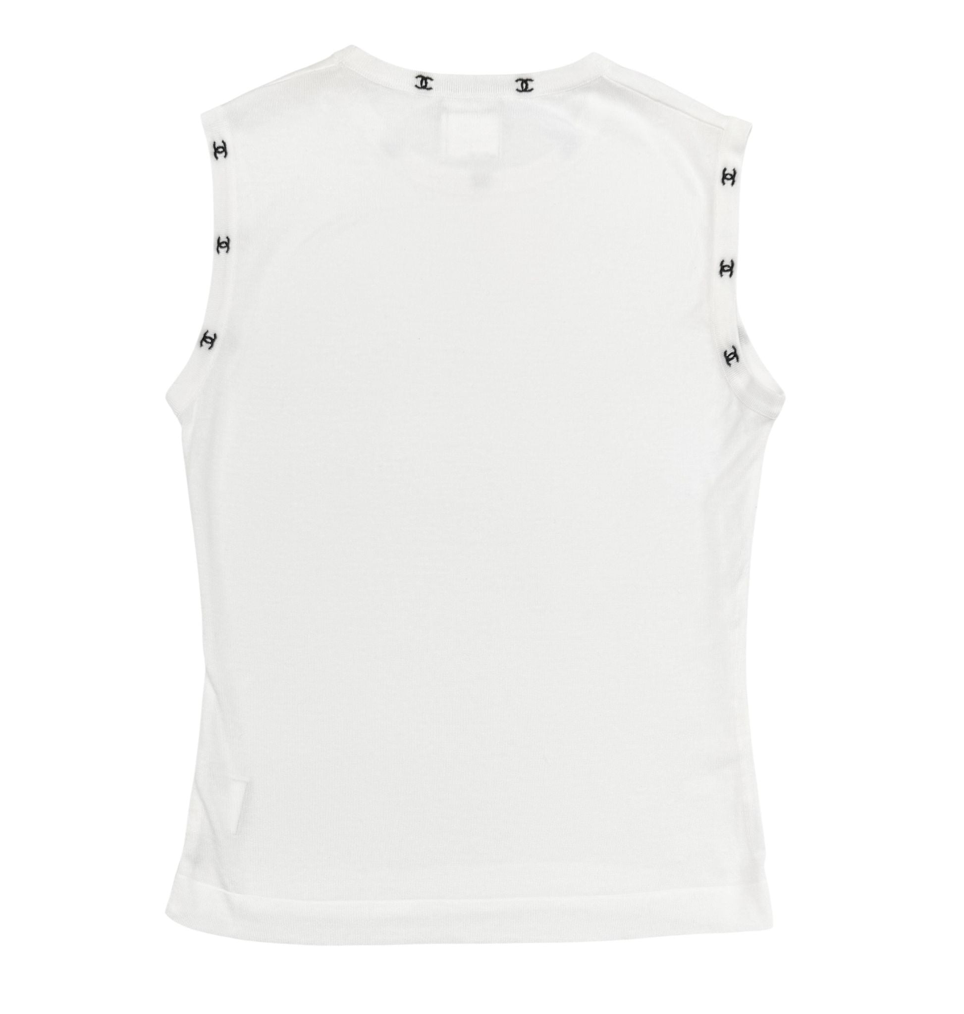 Chanel White Ribbed Logo Tank Top