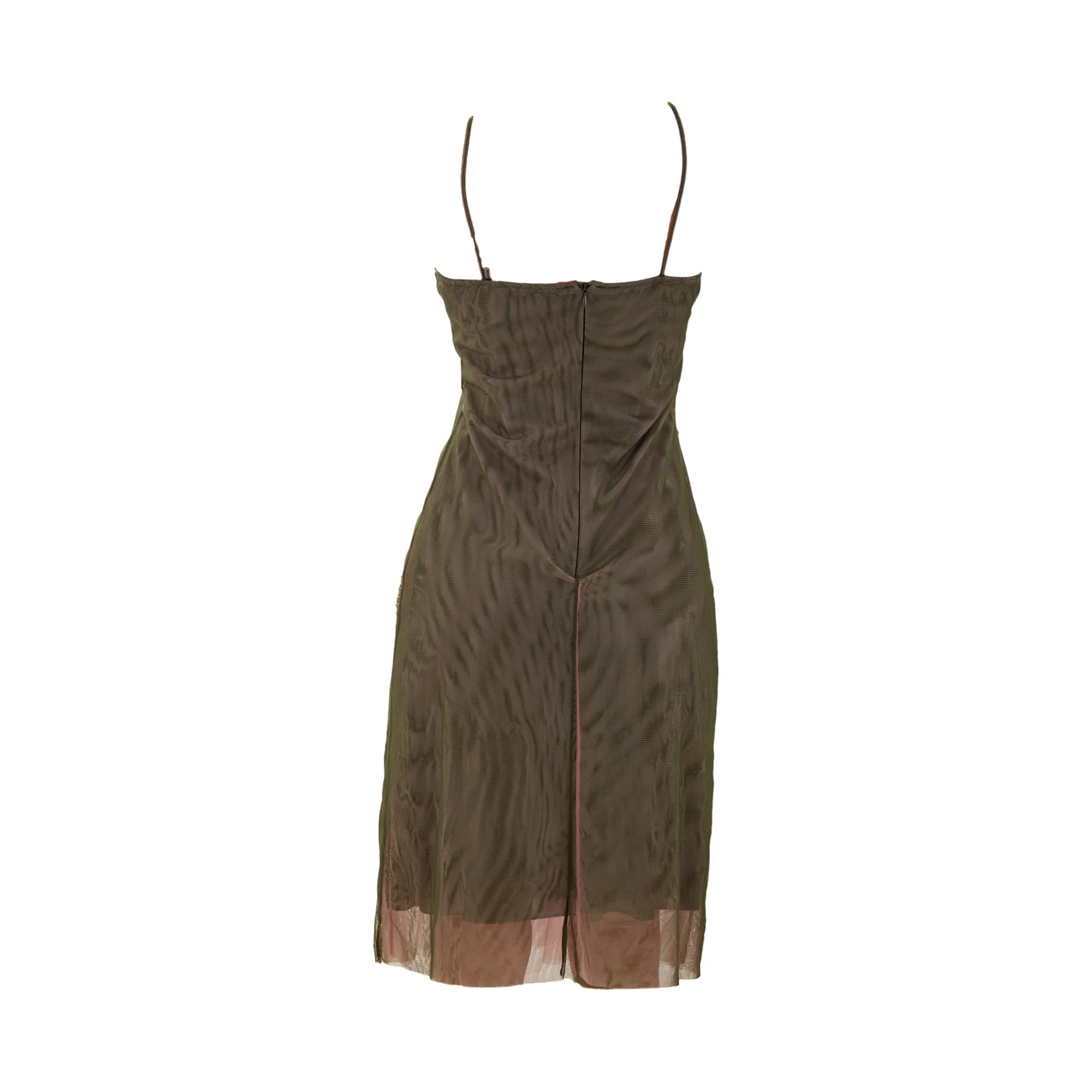 Versace Pink + Green Sheer Mesh Bustier Slip Dress