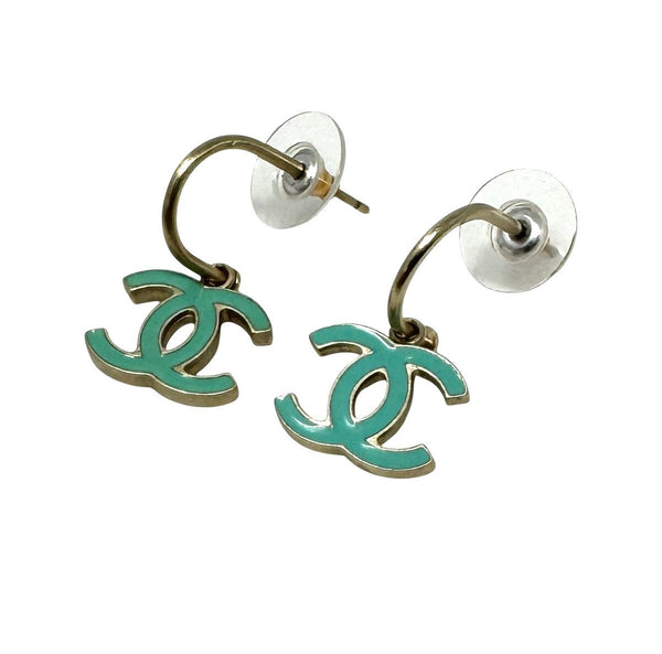 Chanel Turquoise Logo Earrings