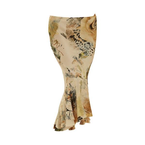 Roberto Cavalli Abstract Floral + Leopard Silk Skirt