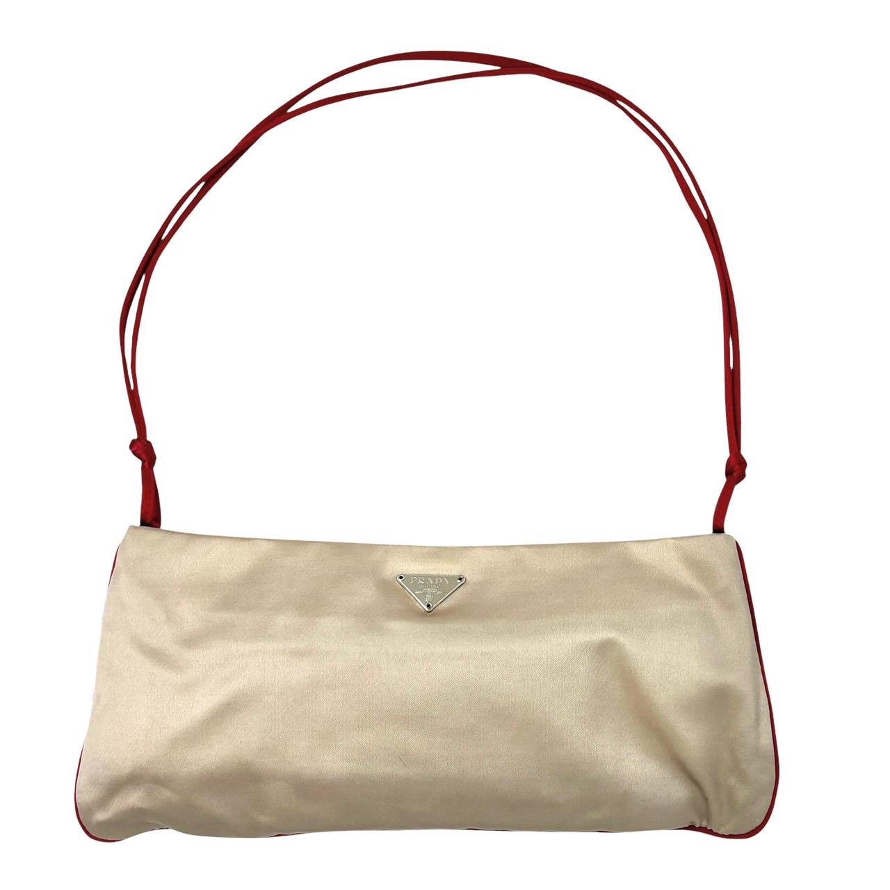 Prada Ivory Satin Beaded Shoulder Bag