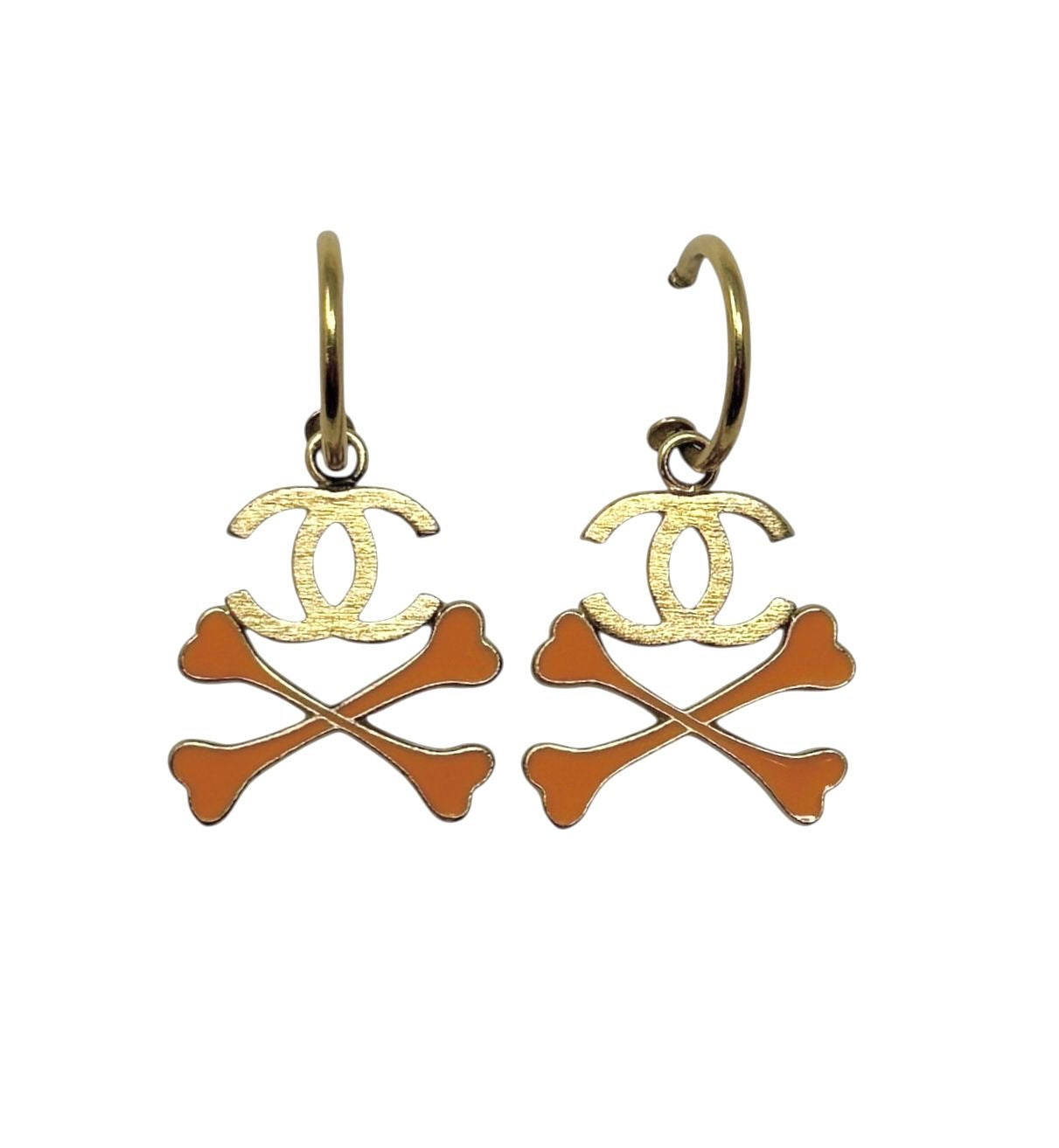 Chanel Orange Crossbone Earrings