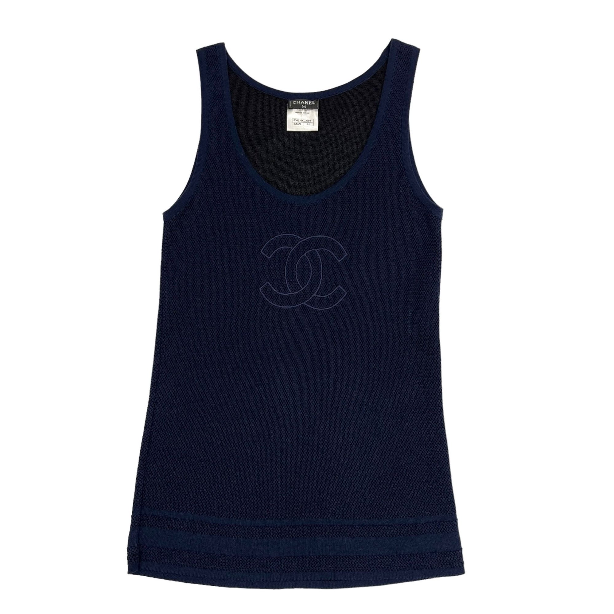 Chanel Navy Jumbo Logo Tank Top