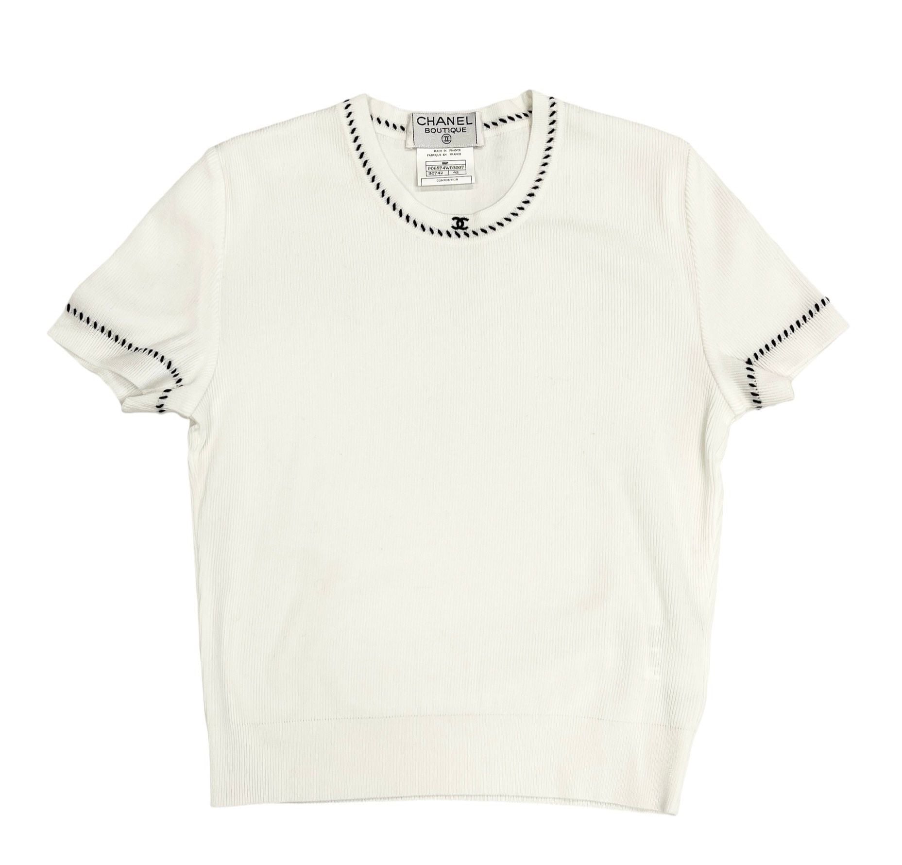 Chanel White Ribbed Logo Top