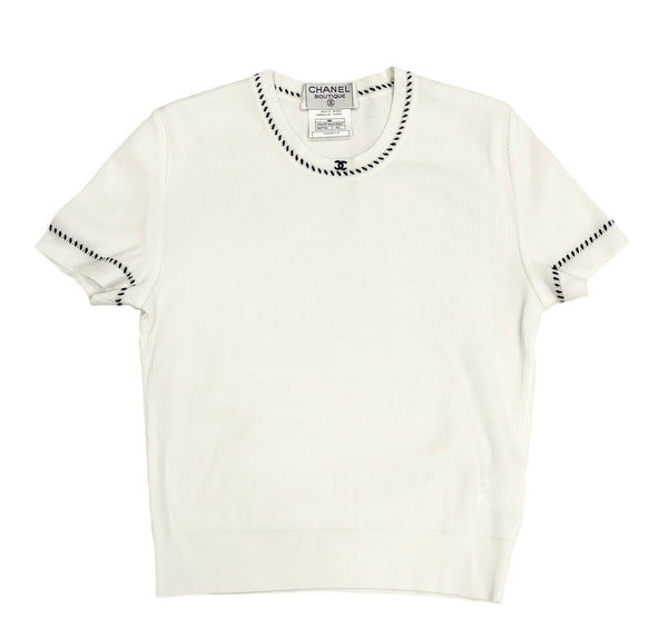 Chanel White Ribbed Logo Top