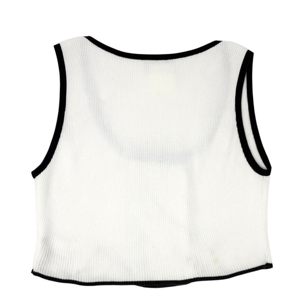 Chanel White Ribbed Logo Crop Top